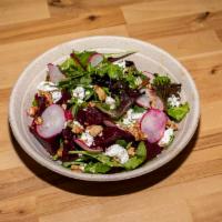 Insalata di Barbabietole Rosse Salad · Mixed greens with beets, burrata cheese, roasted walnuts and sliced radish with mango vinaig...