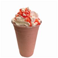 Strawberry Milkshake · strawberry, milk, cream with whipped cream and strawberry syrup on the top