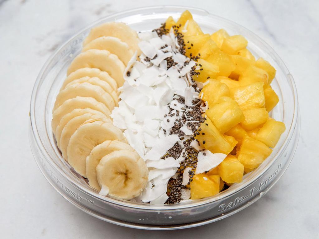Classic Acai Bowl · Blend: acai, banana and almond milk. Comes with choice of 3 toppings.