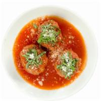 Motorino's Meatballs · 3 meatballs braised in tomato sauce, pecorino and basil.