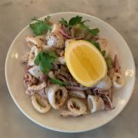 calamari salad · calamari / capers / onions / parsley / lemon / sea salt / extra virgin olive oil / celery / ...
