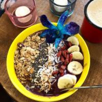 Acai Bowl · Topped with coconut shreds, chia seeds, pumpkin seeds, berries, goji berries, granola and mi...