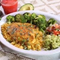 Tilapia Broccoli · Grilled fillet of tilapia served on a bed of rice, lightly
sauteed broccoli, beans and tort...