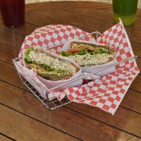 Chicken Pesto Panini · Chicken, provolone cheese, avocado, lettuce, tomato, and pesto sauce.