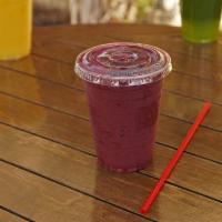 Berry Mania Smoothie · Raspberries, blueberries, strawberries, apple juice, and non-fat vanilla frozen yogurt.