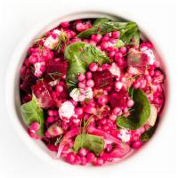 Beet Couscous · with Red Onion, Baby Spinach, Goat Cheese, Dill, and Creamy Herb Dressing