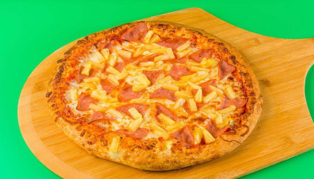  Hawaiian Pizza · Hand-stretched dough with marinara, mozzarella, bacon, and fresh pineapple.
