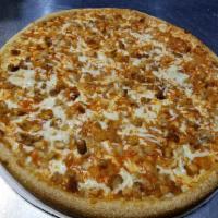 Buffalo Chicken Pizza · Buffalo chicken fingers. Made fresh daily dough and house cut mozzarella and white cheddar c...