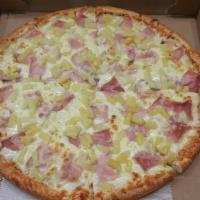 Hawaiian Pizza · Imported prima ham, and fresh pineapple. Made fresh daily dough and house cut mozzarella and...