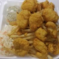 Fresh Fried Scallop Plate · Lightly breaded and fried until golden brown. Served with house made tartar sauce, french fr...