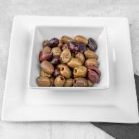 Mediterranean Olive Bowl · A delicious medley of black, green, and Kalamata olives.