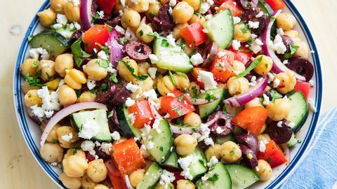 Nutrirranean Salad · Spring mix, cherrie tomatoes, red onions, black olive, chickpeas, and feta cheese.