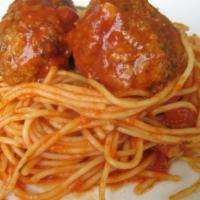 Pasta with Meatball · With tomato sauce.