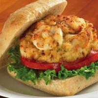 Crab Cake Sandwich · Sandwich with patties made from chopped seasoned crab.