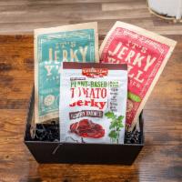 Plant-Based Healthy Snacker Mini Box · 3 premium plant jerky & 1 drink.