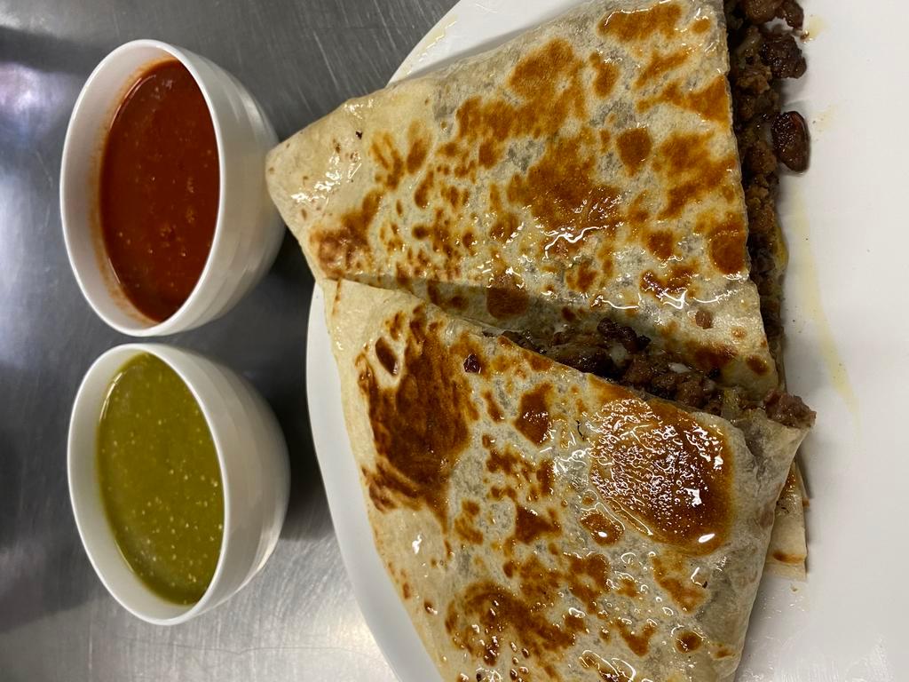 Quesadilla Cheese and Meat · Choice of meat, steak, chicken, ground beef, and pastor-pork.

