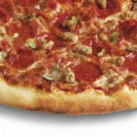 Large ZCarnivore Pizza · Housemade marinara, mozzarella, all-natural pepperoni, smoked ham, fennel sausage, smoked ba...