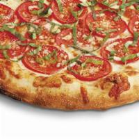 X-Large Napoli Pizza · Housemade roasted garlic sauce, mozzarella, Roma tomatoes, Parmesan, fresh basil.
