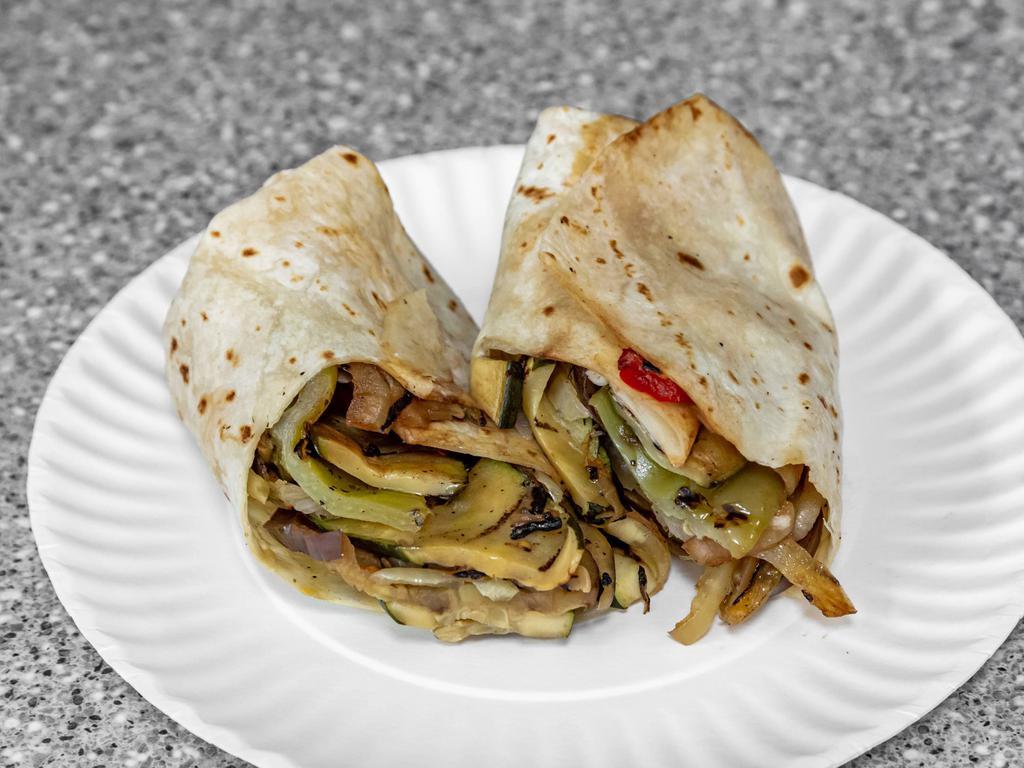 Grilled Vegetable Wrap · Fresh Grilled Vegetables. Squash, Eggplant, Zucchini, Carrots, Onions.