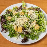 Caesar Salad · Romaine tossed with Parmesain cheese, caesar dressing and topped with croutons. Add chicken ...
