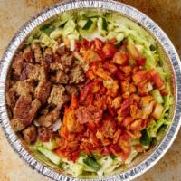 Mix Over Salad Platter · Platter with chicken and lamb over salad  with your option for sauce (white sauce, hot sauce...