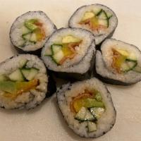 Veggie Rolls Plate蔬菜卷 · Inari - Japanese sweet tofu skin, cucumber, avocado, and Japanese radish pickles.