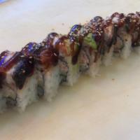 Umi Rolls Plate · Avocado, eel, imitation crab salad, seaweed, sesame seeds, and eel sauce. Whole roll.