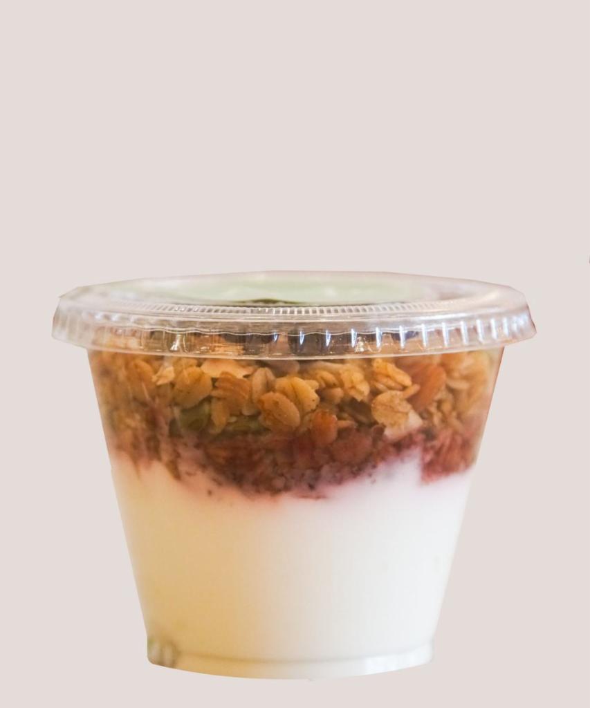 Greek yogurt · with gluten-free granola and roasted blueberries
