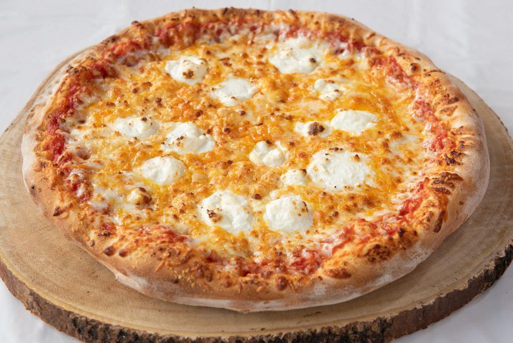 Cheese Lover's Pizza · Ricotta cheese , Parmesan cheese, cheddar cheese, mozzarella and feta cheese.