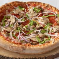 Supreme Pizza · Pepperoni and Italian sausage, mushrooms, onions, green peppers, and mozzarella cheese.