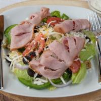 Chef's Salad · Tomato, onion, green peppers, olives and ham turkey.