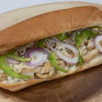 Grilled Chicken Sub  · Grilled chicken, onion, green peppers, and mozzarella cheese.