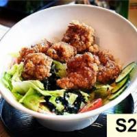 S2. Tori Karaage Salad · Fried chicken and fresh vegetables.