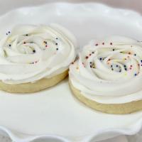 Buttercream Rosette Sugar Cookie · Our delicious sugar cookies with buttercream frosting are just delightful!