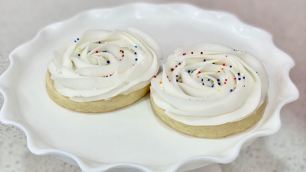 Buttercream Rosette Sugar Cookie · Our delicious sugar cookies with buttercream frosting are just delightful!