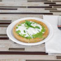Picadita Regular (with vegetarian option) · Homemade flat corn dough topped with: Red or green sauce, onions, sour cream, cotija cheese ...