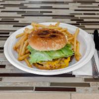Cheeseburger Deluxe · American cheese, lettuce, tomato, mayonnaise, bun toasted with butter. Served with a side of...