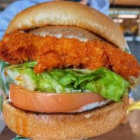 Spicy Buffalo Chik'n Sandwich - Vegan · Vegan chik'n patty tossed in Buffalo sauce served with lettuce, tomato pickles, and vegan ra...