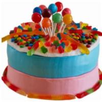 Visit To The Candy Shoppe · This cake features pink bubble gum ice cream, blue cotton candy ice cream, gummy worms, mini...
