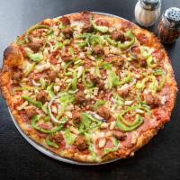 Italian Chicken · Mozzarella cheese, red onions, green peppers, pepperoni, chicken breast, Italian sausage and...