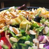 My Pineapple Avocado Salad · Arcadian mix, grape tomatoes, cucumbers, red onions, bell peppers, pineapple, shaved almonds...