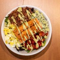 My Salmon Cobb Salad · Keto! 495 Cals. Arcadian Mix, salmon, grape tomatoes, egg, gorgonzola,, bacon, and avocado. ...