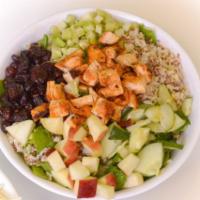 Cilantro Lime Chicken Bowl · Served with apples, baby arugula, celery, cilantro, cucumbers, dried cranberries, fresh sque...