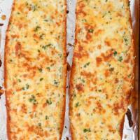 Garlic Bread with Mozzarella · Garlic bread with fresh garlic, olive oil, parmesan cheese and parsley with mozzarella
