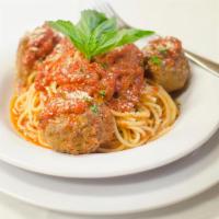 Pasta with  Meatballs · Served with Classic Tomato sauce & Parmesan Cheese