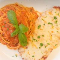 Parmigiana · Mozzarella and tomato sauce. Served with pasta