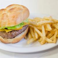 Cheeseburger Deluxe · American cheese, lettuce, and tomato. Served with french fries.