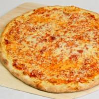 Cheese Pizza · Fresh pizza sauce, mozzarella cheese, and Parmigiano cheese.