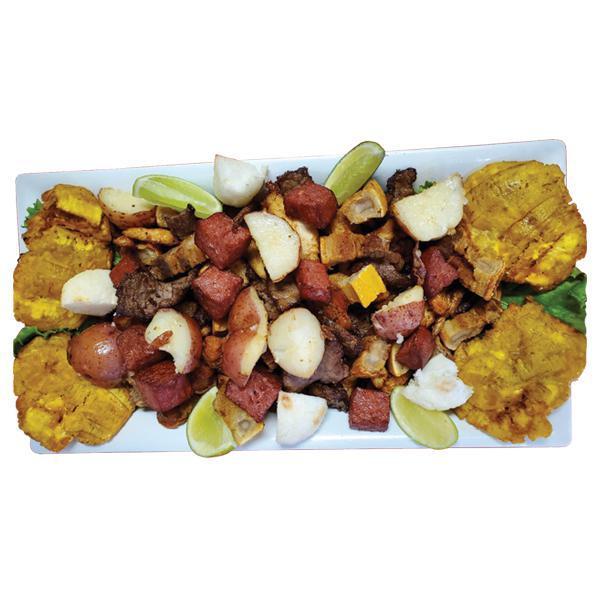 18. Picada Colombiana · Clombian sausages, pork skin, grilled meat, fried green plantain, cassava, corn cake  and potato.