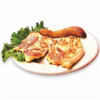 40. Pechuga a la Plancha · Grilled chicken breast. It comes with rice, sweet plantain, salad and beans or french fries.
